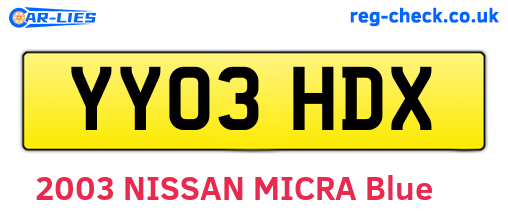 YY03HDX are the vehicle registration plates.