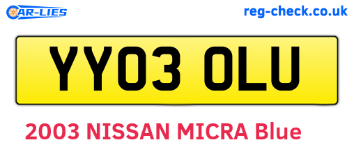 YY03OLU are the vehicle registration plates.