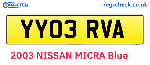 YY03RVA are the vehicle registration plates.