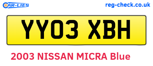 YY03XBH are the vehicle registration plates.