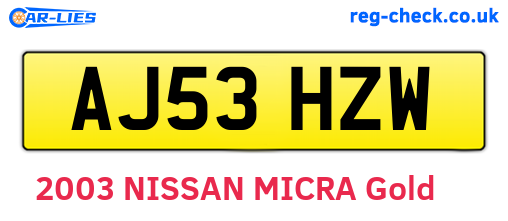 AJ53HZW are the vehicle registration plates.