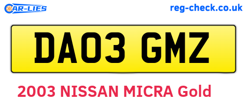 DA03GMZ are the vehicle registration plates.