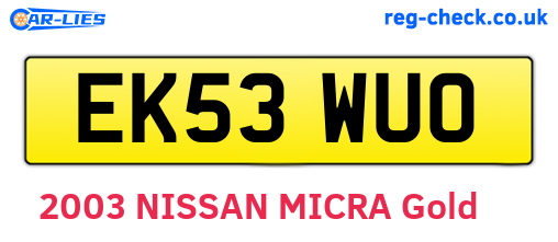 EK53WUO are the vehicle registration plates.