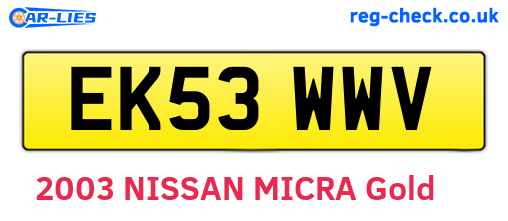 EK53WWV are the vehicle registration plates.