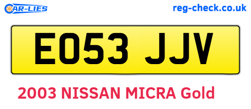 EO53JJV are the vehicle registration plates.