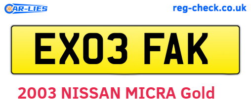 EX03FAK are the vehicle registration plates.