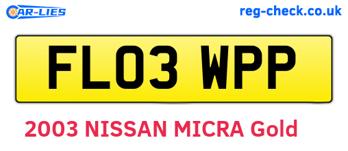 FL03WPP are the vehicle registration plates.