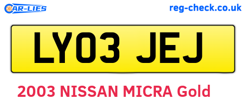 LY03JEJ are the vehicle registration plates.