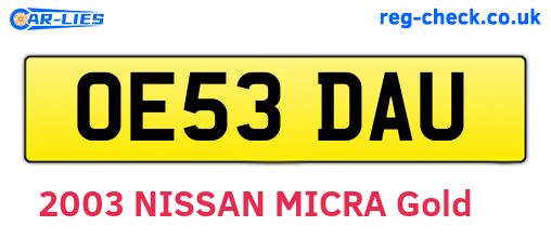 OE53DAU are the vehicle registration plates.