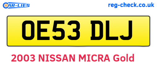 OE53DLJ are the vehicle registration plates.