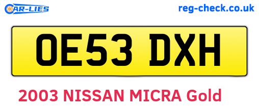 OE53DXH are the vehicle registration plates.