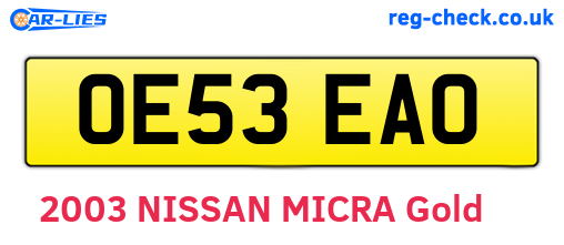 OE53EAO are the vehicle registration plates.