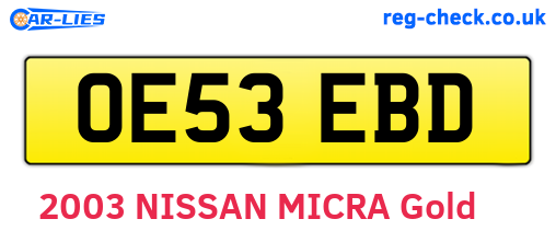 OE53EBD are the vehicle registration plates.