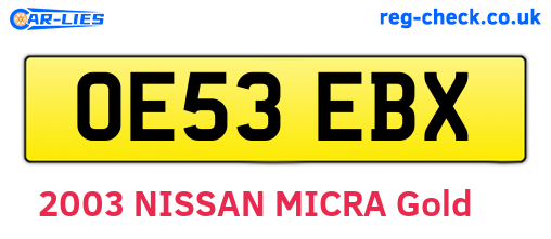 OE53EBX are the vehicle registration plates.