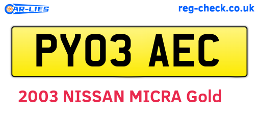 PY03AEC are the vehicle registration plates.
