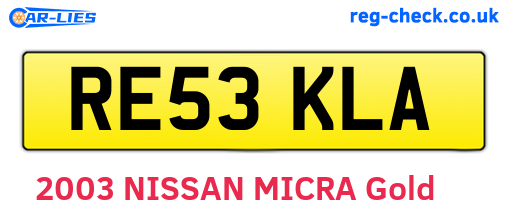 RE53KLA are the vehicle registration plates.