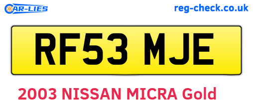 RF53MJE are the vehicle registration plates.