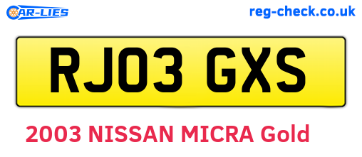 RJ03GXS are the vehicle registration plates.