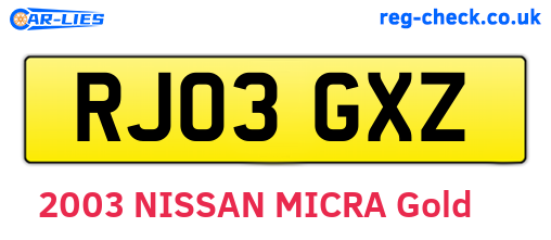 RJ03GXZ are the vehicle registration plates.