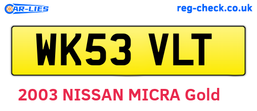 WK53VLT are the vehicle registration plates.