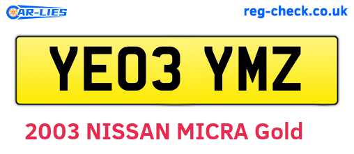 YE03YMZ are the vehicle registration plates.