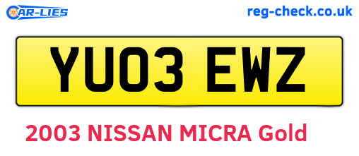 YU03EWZ are the vehicle registration plates.
