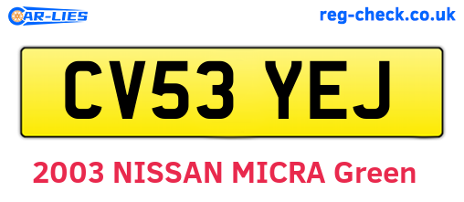 CV53YEJ are the vehicle registration plates.