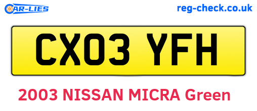 CX03YFH are the vehicle registration plates.