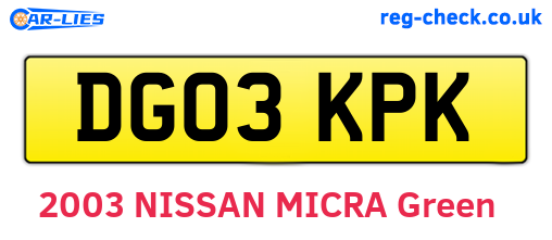 DG03KPK are the vehicle registration plates.