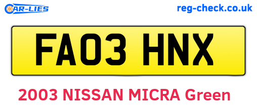FA03HNX are the vehicle registration plates.