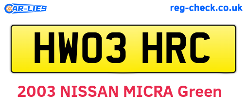 HW03HRC are the vehicle registration plates.