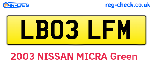LB03LFM are the vehicle registration plates.