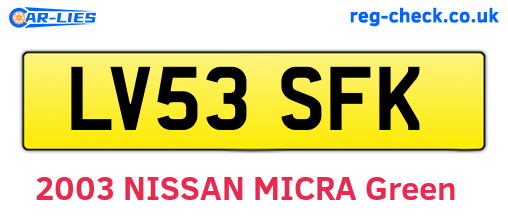 LV53SFK are the vehicle registration plates.