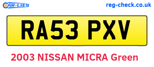 RA53PXV are the vehicle registration plates.