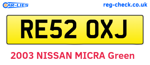 RE52OXJ are the vehicle registration plates.