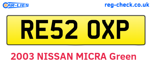RE52OXP are the vehicle registration plates.