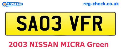 SA03VFR are the vehicle registration plates.