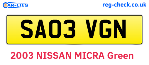 SA03VGN are the vehicle registration plates.