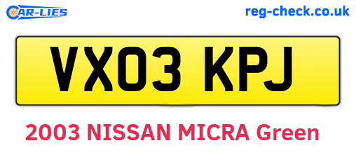 VX03KPJ are the vehicle registration plates.