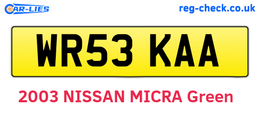 WR53KAA are the vehicle registration plates.