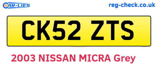 CK52ZTS are the vehicle registration plates.