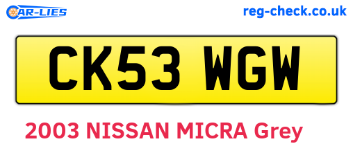 CK53WGW are the vehicle registration plates.