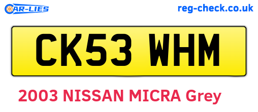 CK53WHM are the vehicle registration plates.