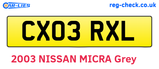 CX03RXL are the vehicle registration plates.