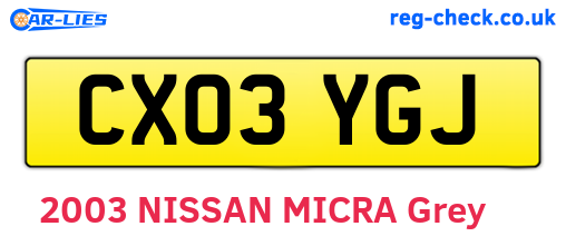CX03YGJ are the vehicle registration plates.
