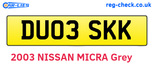 DU03SKK are the vehicle registration plates.