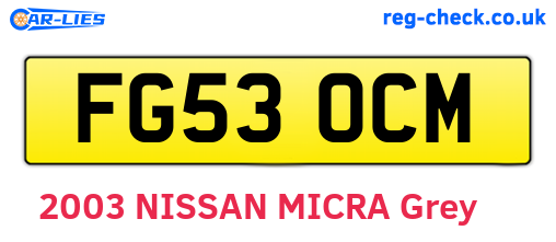FG53OCM are the vehicle registration plates.