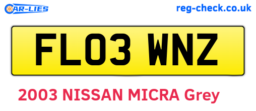 FL03WNZ are the vehicle registration plates.