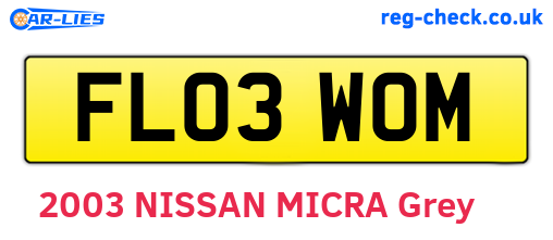 FL03WOM are the vehicle registration plates.