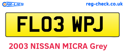 FL03WPJ are the vehicle registration plates.